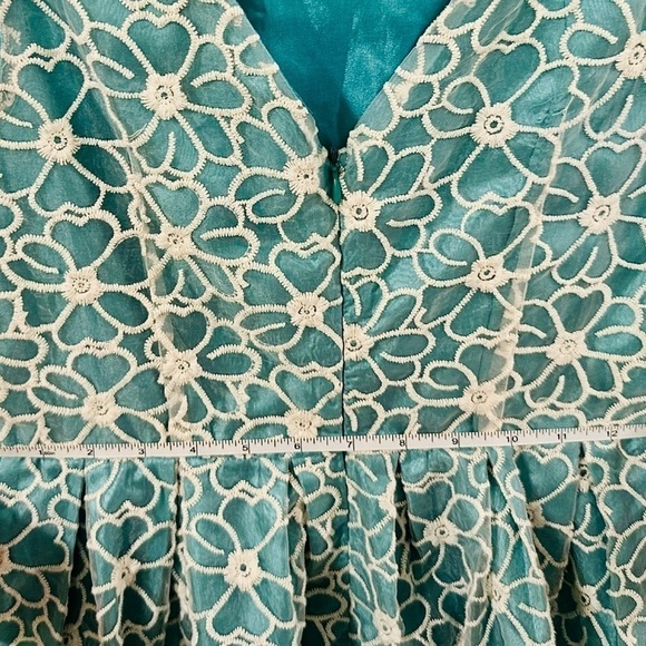 Francesca's Whisper Mini Dress White Floral Lace Overlay Mint Teal Lining Small - Picture 6 of 11